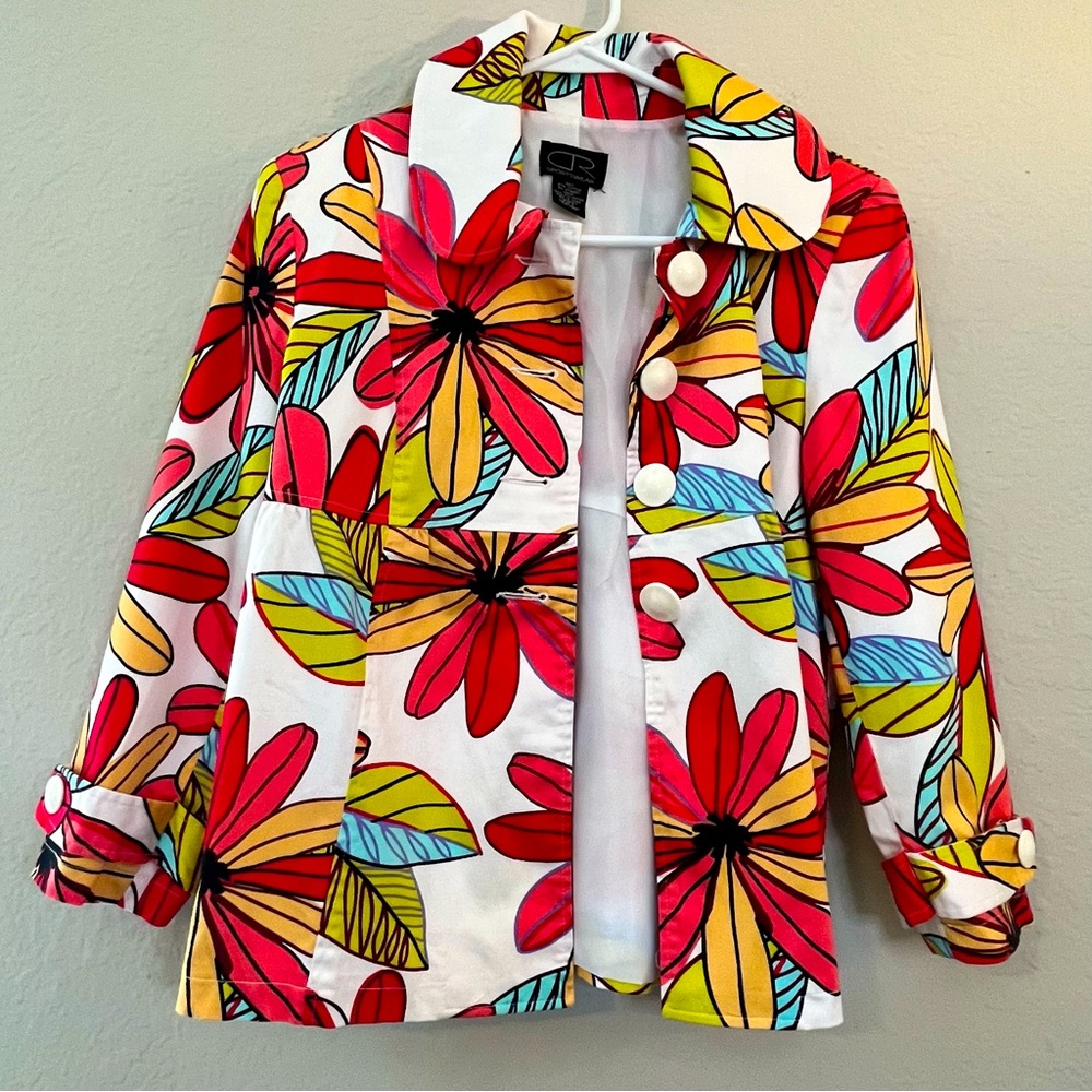 CR Sportswear Jacket Belted Floral Multicolor Sz 6